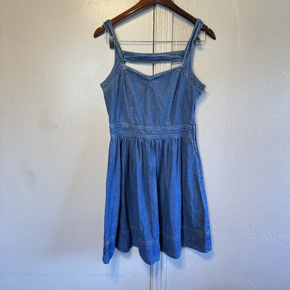 y2k Aesthetic Denim Baby Doll Womens M Mini Dress Skater 90s Revival